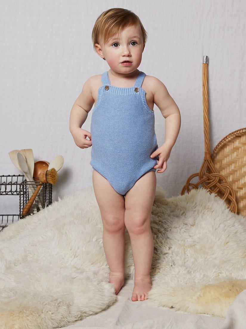 The Little Tailor Baby Knitted Romper, Blue, 0-3 months