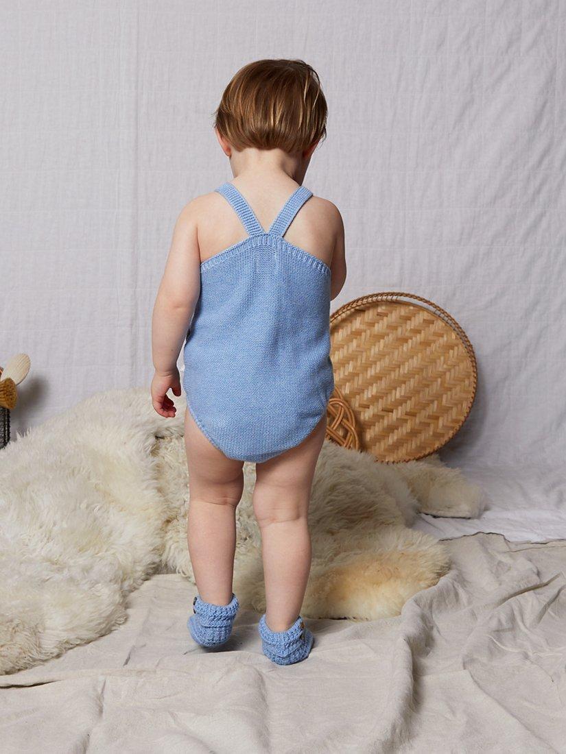 The Little Tailor Baby Knitted Romper, Blue, 0-3 months