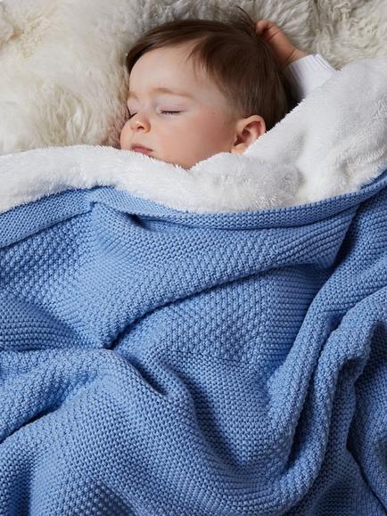 The Little Tailor Plush Knit Baby Blanket, Blue - view 2, Blue