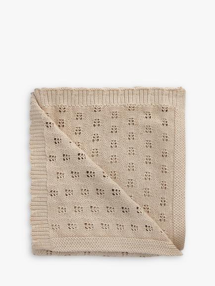The Little Tailor Cotton Pointelle Baby Blanket, Fawn