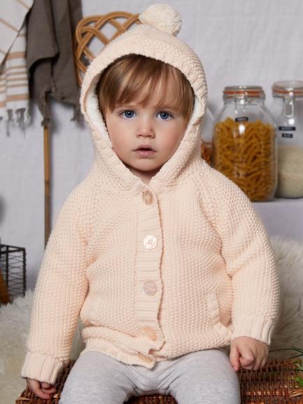 The Little Tailor Plushed Lined Baby Cotton Pom Pom Coat, Pink