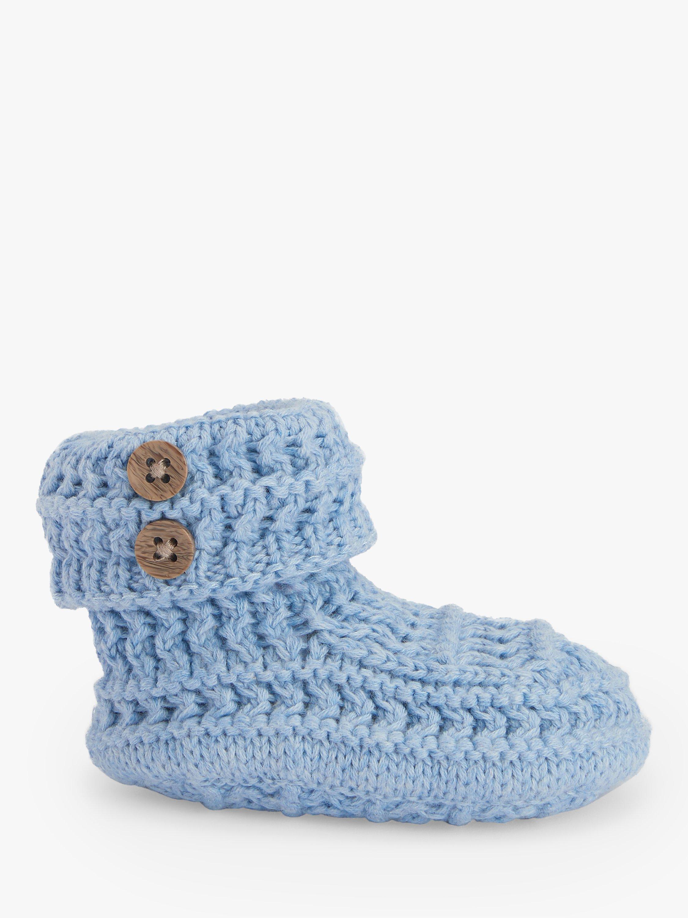 The Little Tailor Baby Button Knit Booties, Blue, 0-6 months
