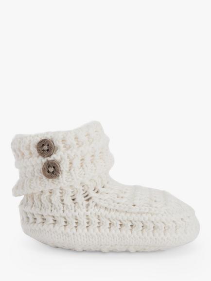 The Little Tailor Baby Button Knit Booties, Cream