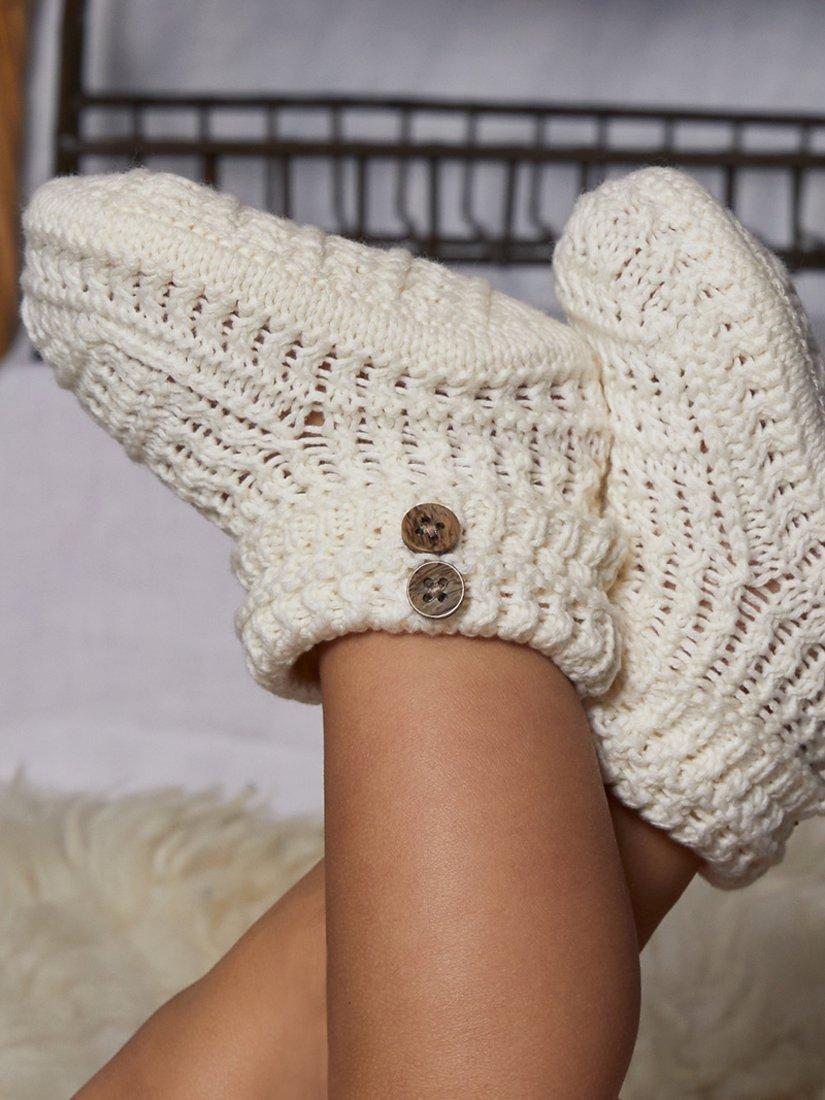 Product image 5 of 5, which shows The Little Tailor Baby Button Knit Booties, Cream, 0-6 months