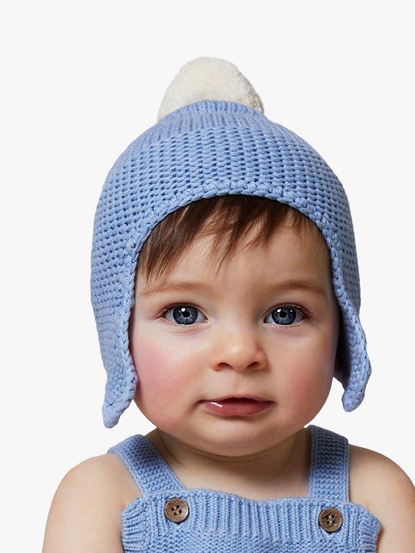 Product image 1 of 5, which shows The Little Tailor Cotton Trapper Hat, Blue, 0-6 months