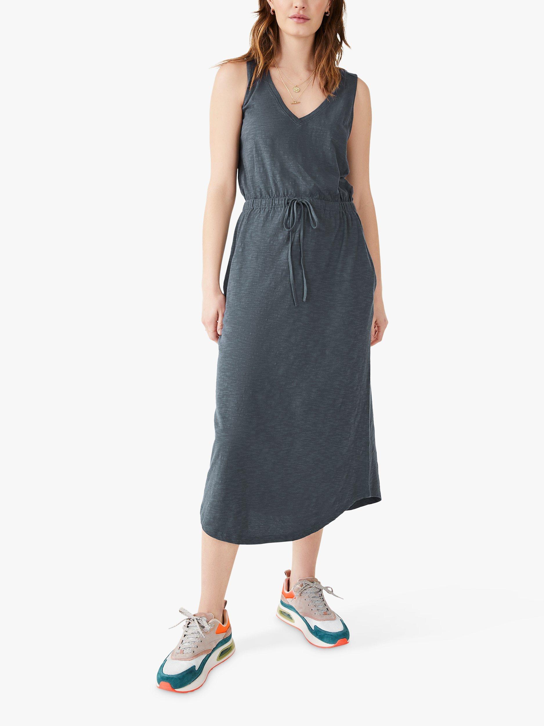 HUSH Organic Cotton V Neck Hem Dress, Washed Black