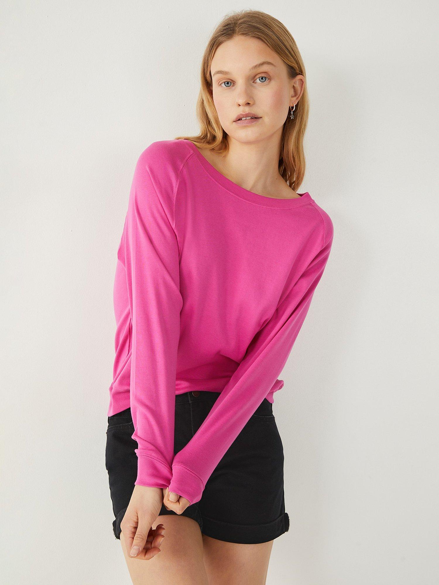 HUSH Tilda Raglan Sleeve Cotton Sweatshirt, Vibrant Pink