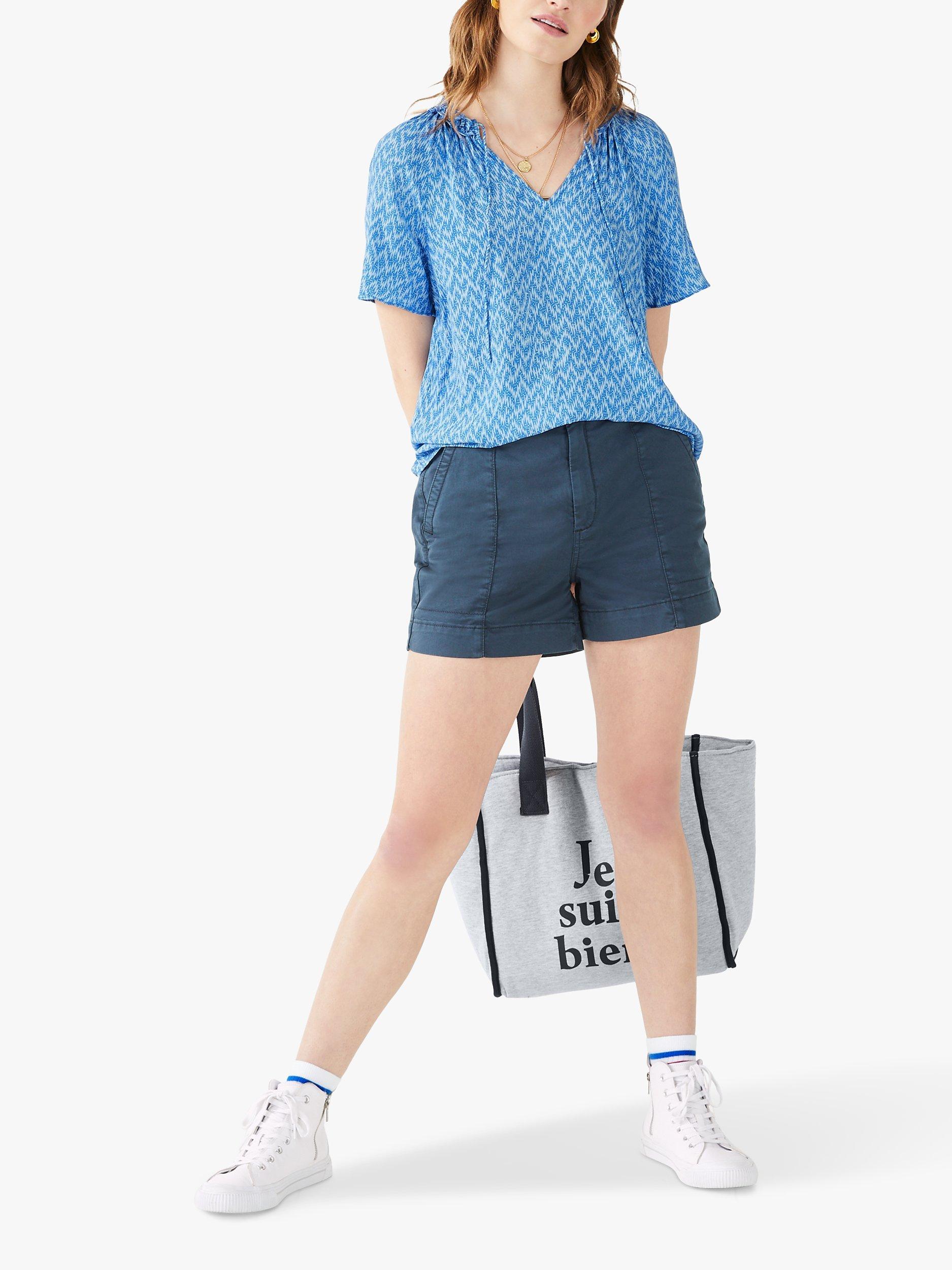 HUSH Poppy Zig Zag Print Tie Neck Top, Blue/White