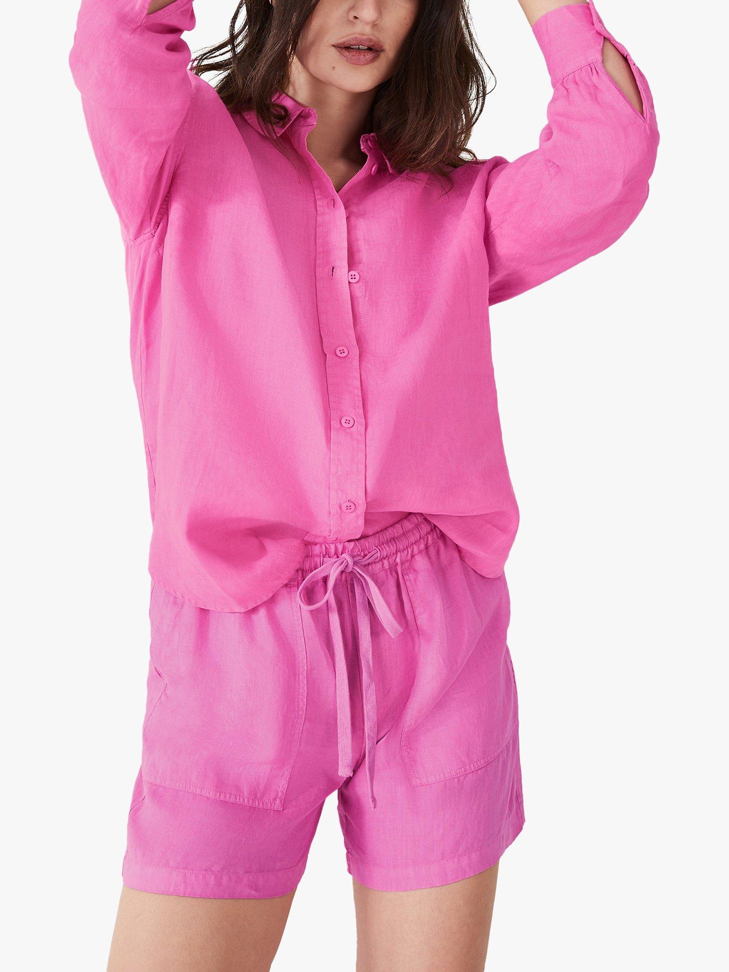 hush Heather Relaxed Fit Linen Shirt, Vibrant Pink