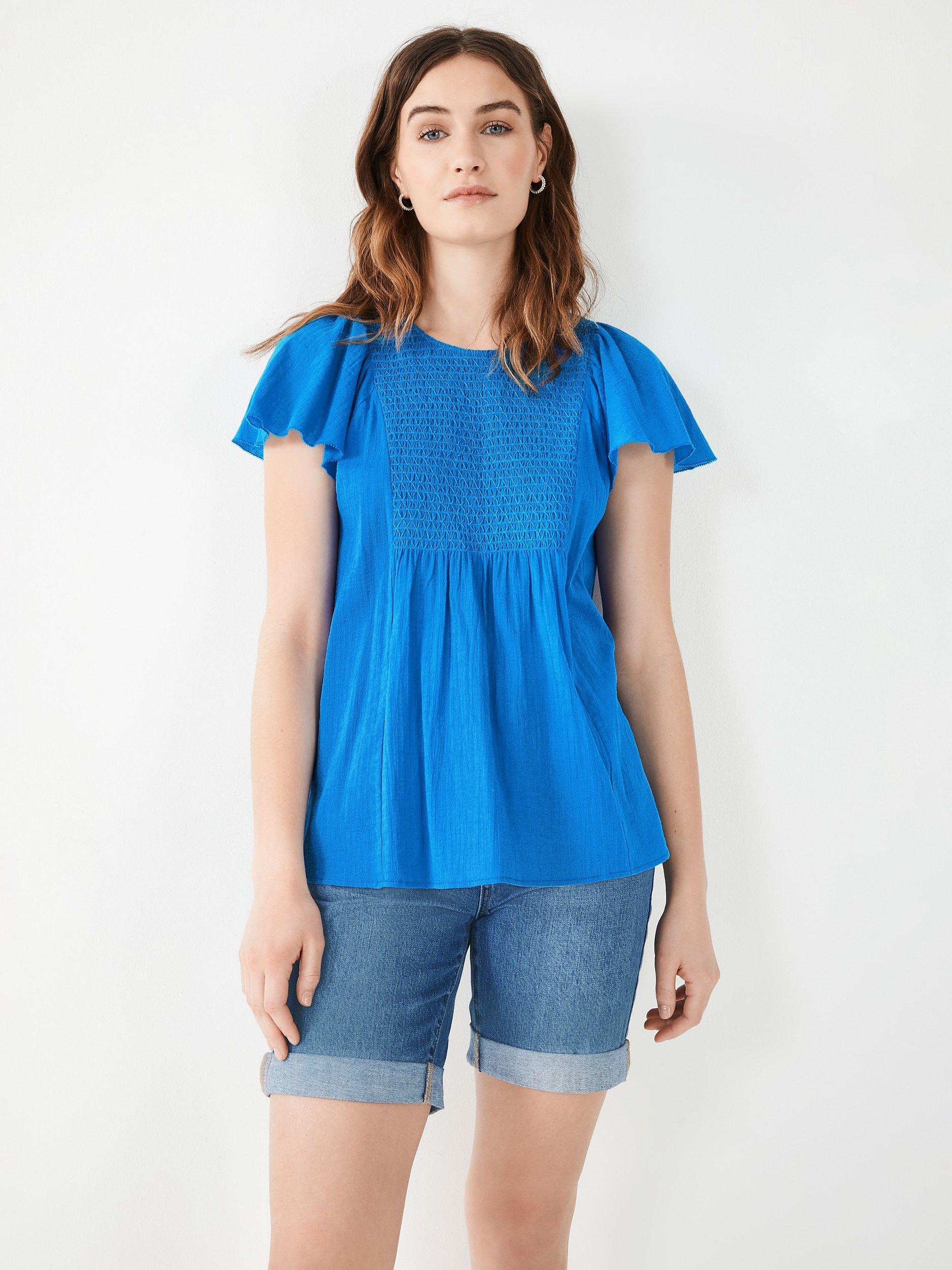 HUSH Aurora Cotton Smocked Top, Blue