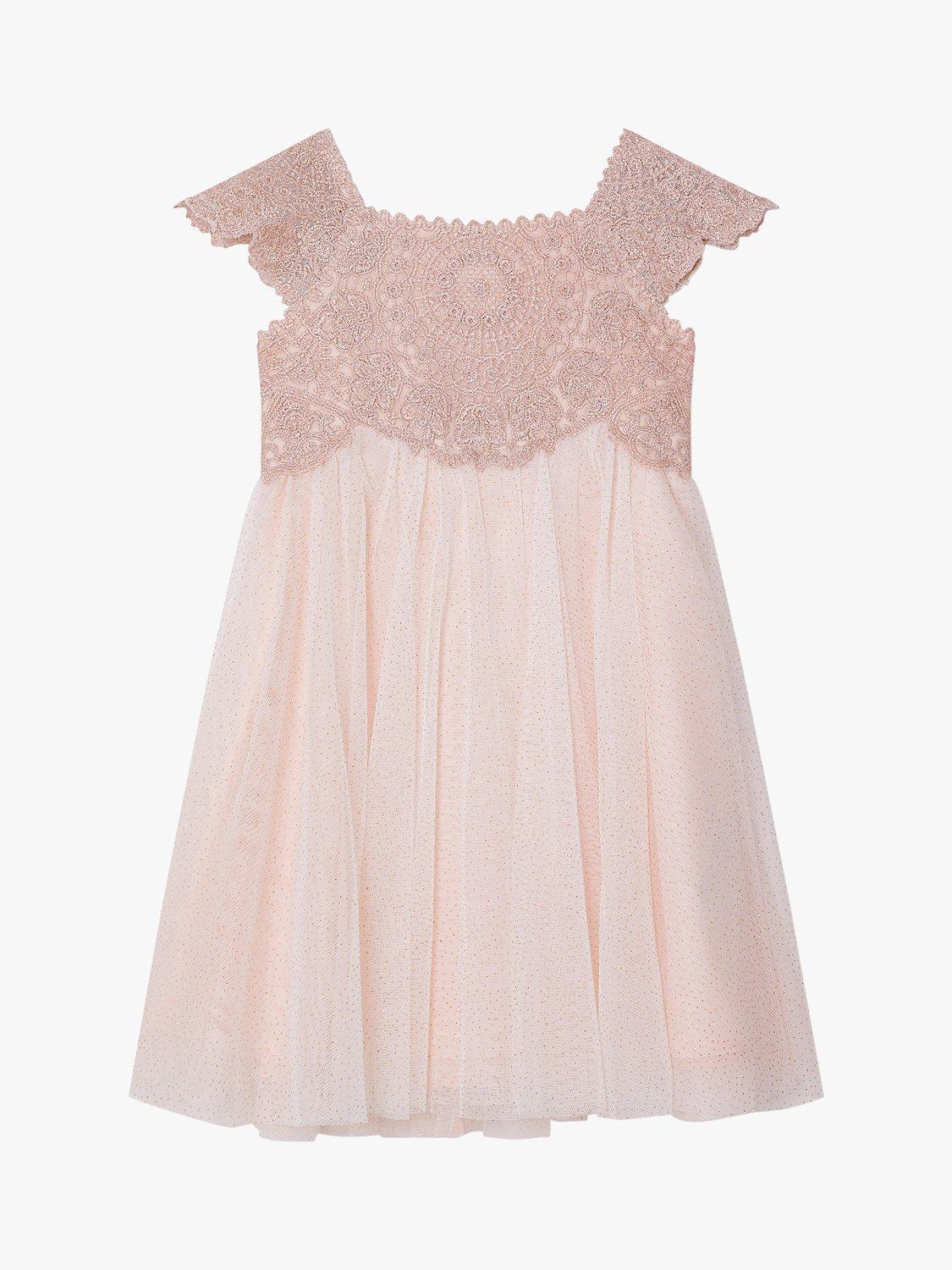 Product image 1 of 3, which shows Monsoon Baby Estella Floral Embroidered Dress, Pink, 0-3 mths