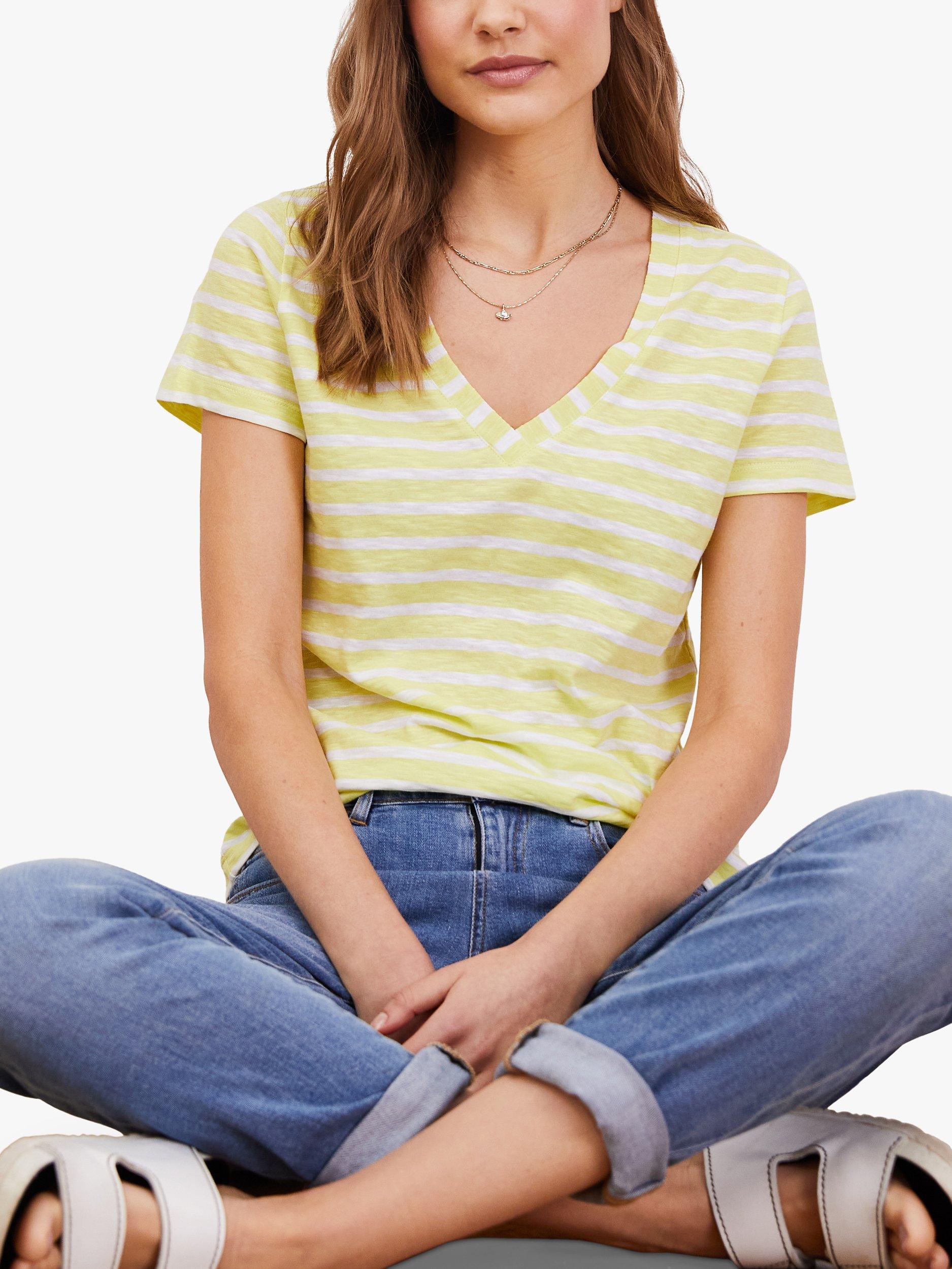 Baukjen Essential Stripe Slub T-Shirt, Pure White/Citrus