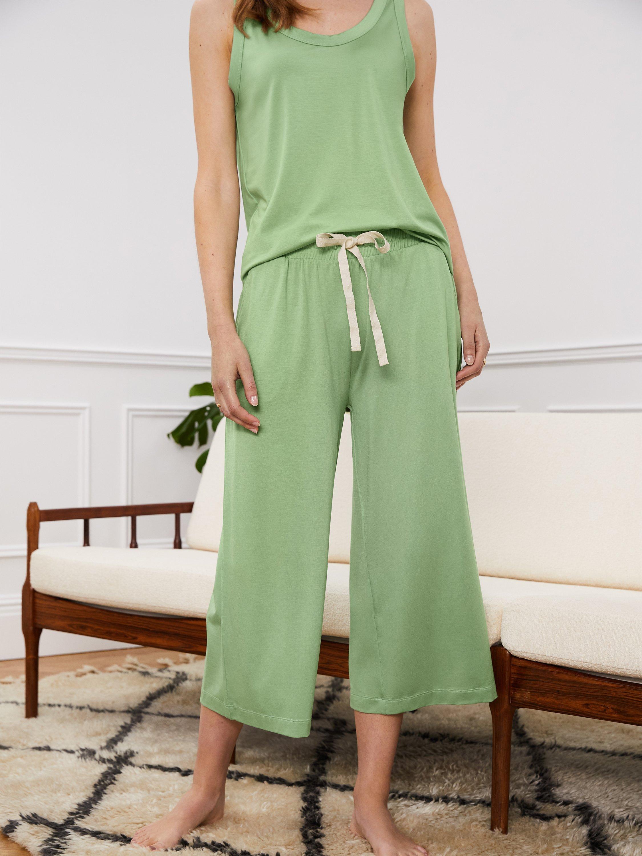 Product image 1 of 4, which shows Baukjen Peace Cropped Jersey Lounge Bottoms, Pale Leaf, 6
