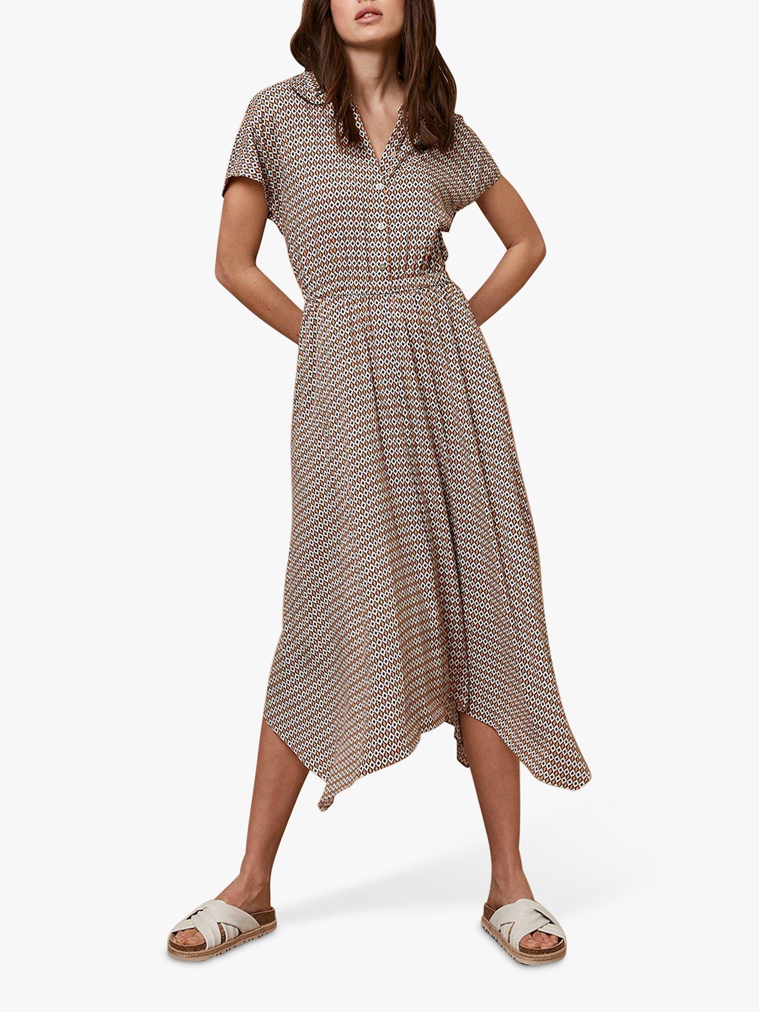 Mint Velvet Miranda Geometric Print Dipped Hem Midi Dress, Orange