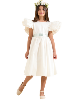 Angel & Rocket Kids' Sylvie Ruffle Sleeve Bridesmaid Dress, Ivory/Sage