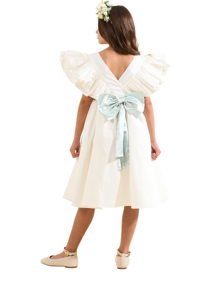 Angel & Rocket Kids' Sylvie Ruffle Sleeve Bridesmaid Dress - view 2, Ivory/Sage