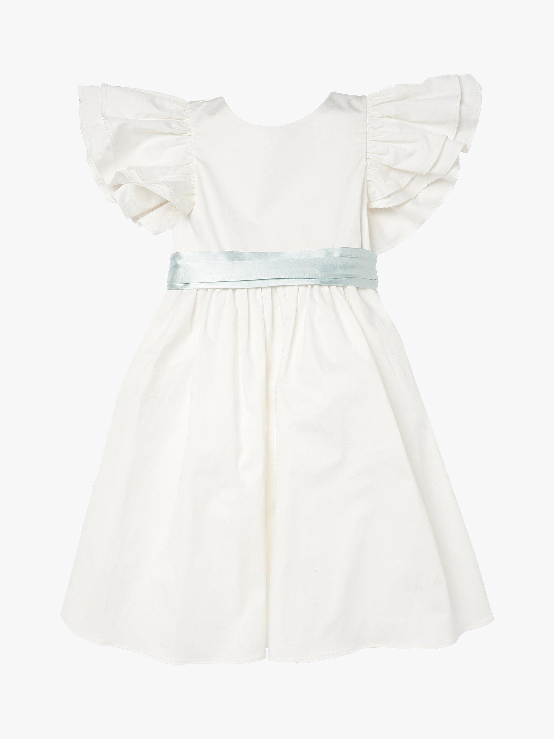 Product image 3 of 5, which shows Angel & Rocket Kids' Sylvie Ruffle Sleeve Bridesmaid Dress, Ivory/Sage, 2 years