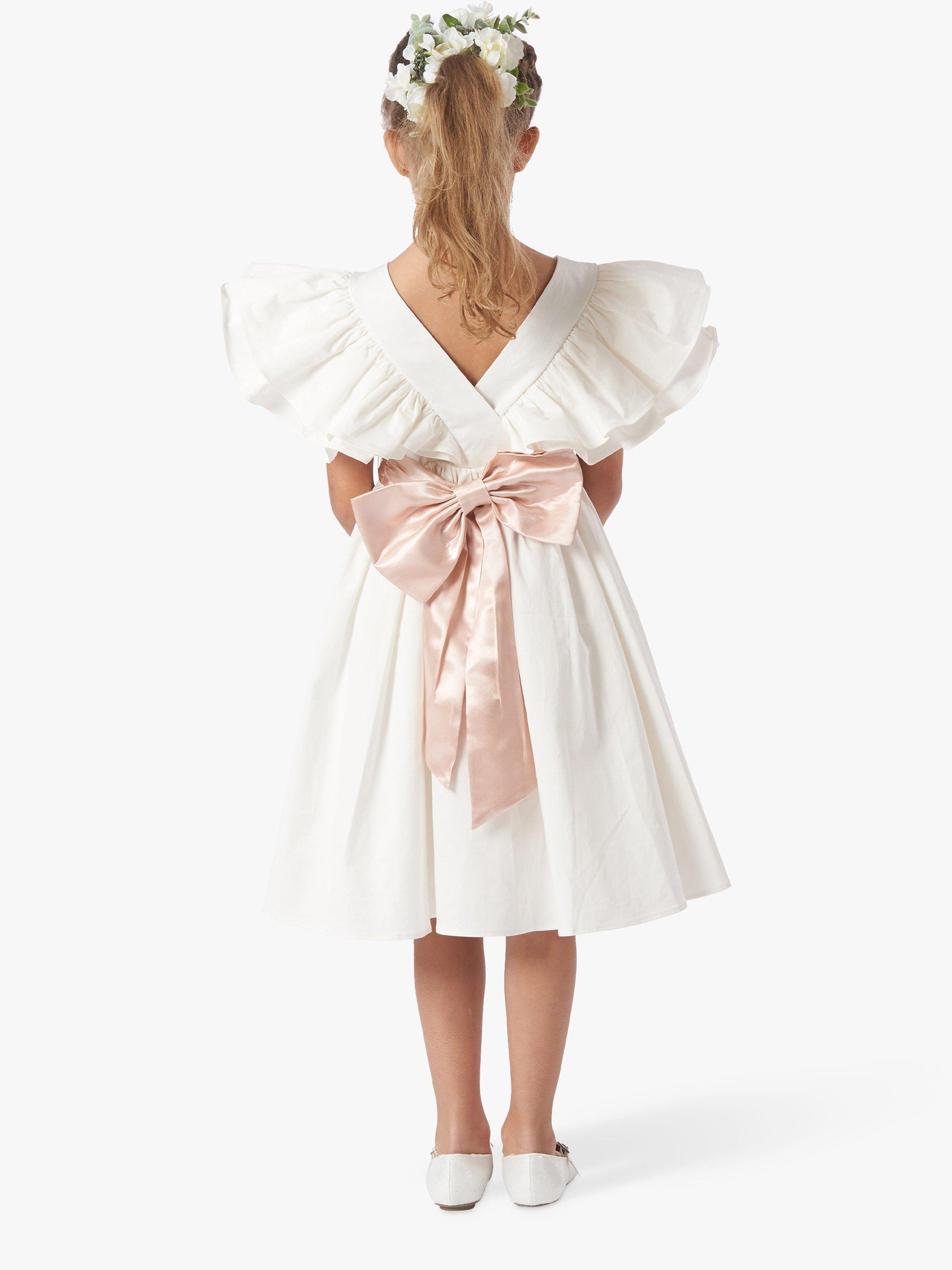 Product image 2 of 5, which shows Angel & Rocket Kids' Sylvie Ruffle Sleeve Bridesmaid Dress, Ivory/Pink, 7 years
