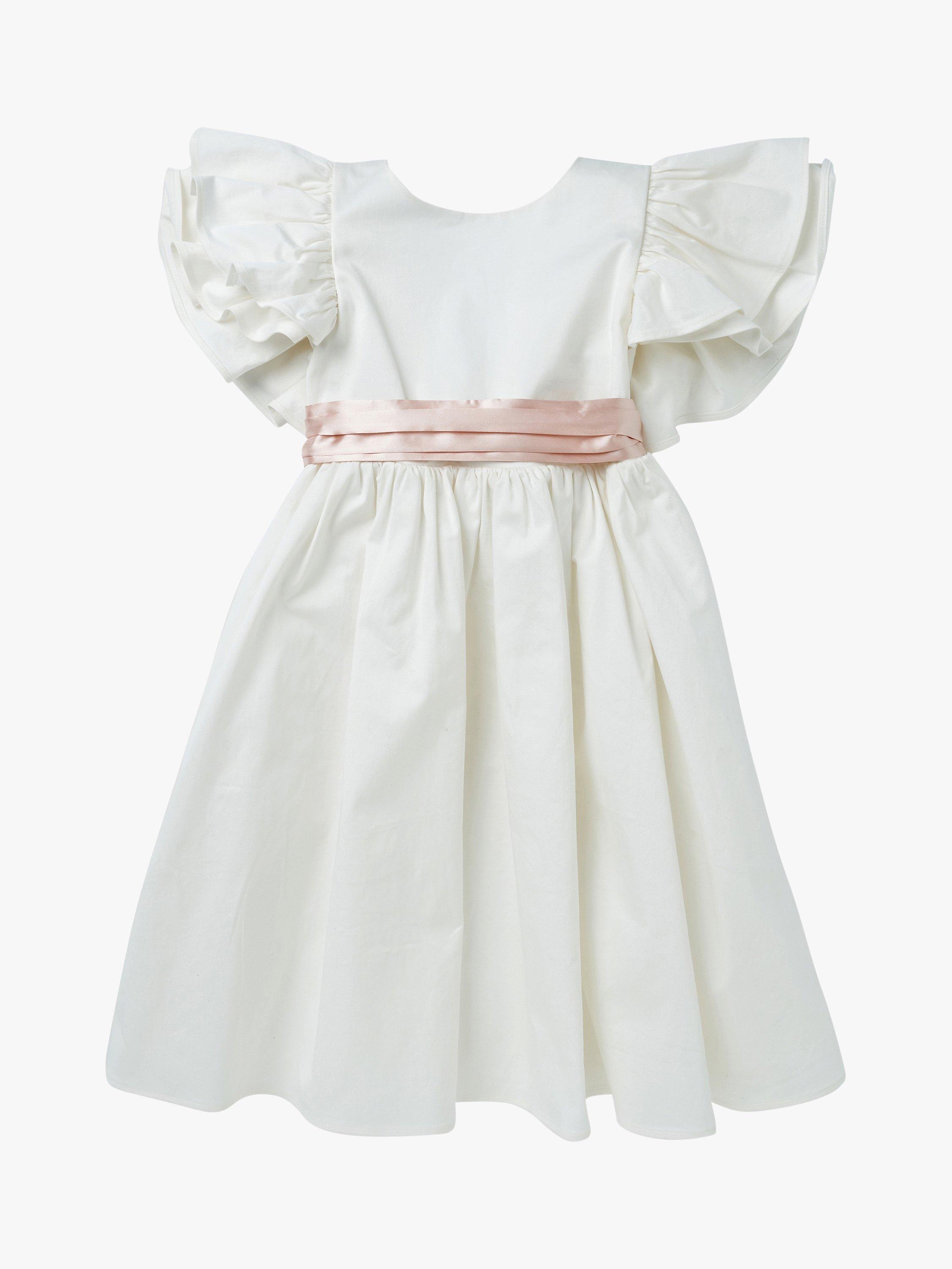 Product image 3 of 5, which shows Angel & Rocket Kids' Sylvie Ruffle Sleeve Bridesmaid Dress, Ivory/Pink, 7 years