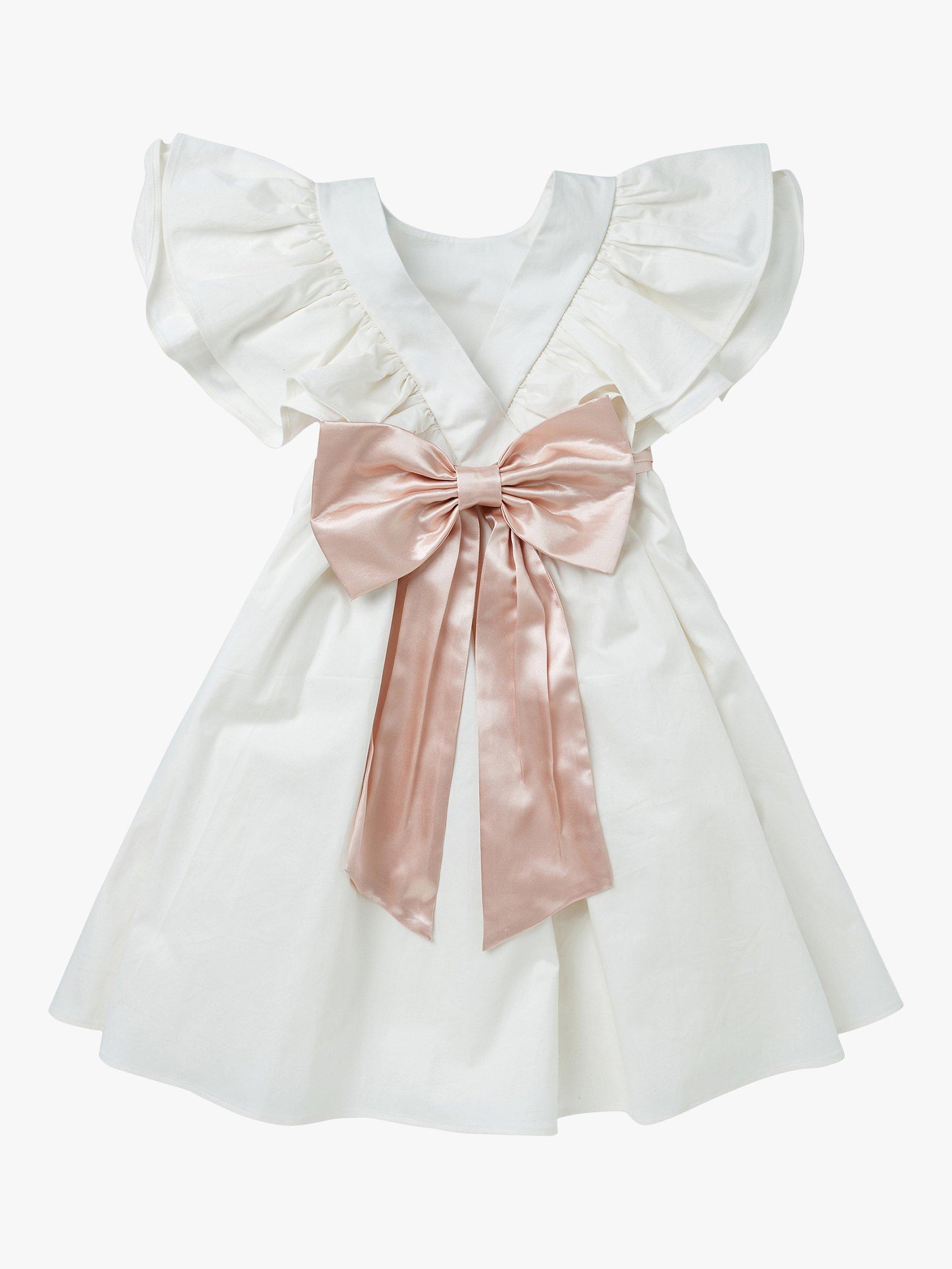 Product image 4 of 5, which shows Angel & Rocket Kids' Sylvie Ruffle Sleeve Bridesmaid Dress, Ivory/Pink, 7 years
