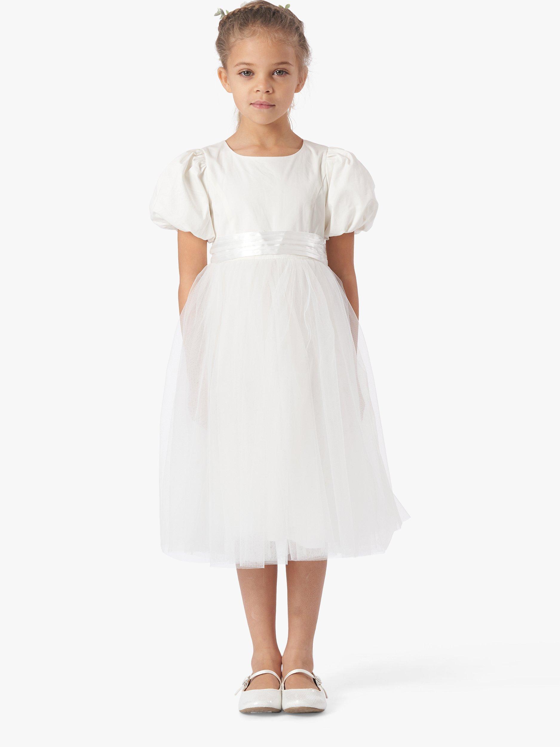 Product image 1 of 2, which shows Angel & Rocket Kids' Celine Tafetta Bridesmaid Dress, Ivory, 4 years