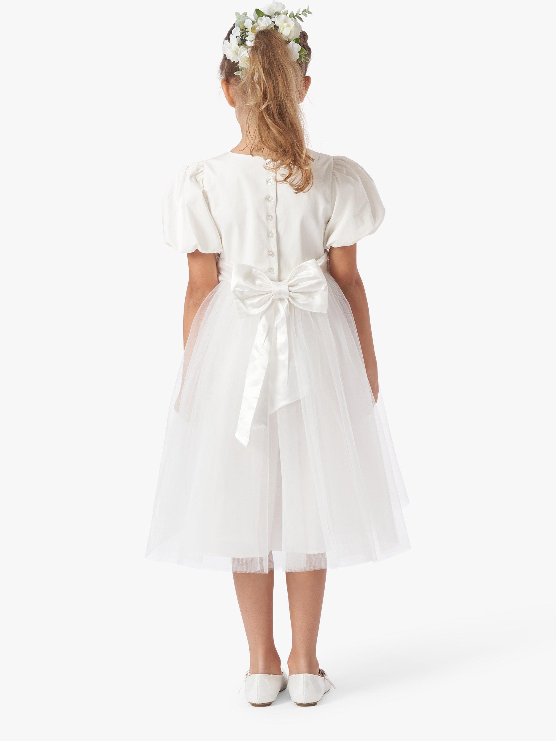 Product image 2 of 2, which shows Angel & Rocket Kids' Celine Tafetta Bridesmaid Dress, Ivory, 4 years