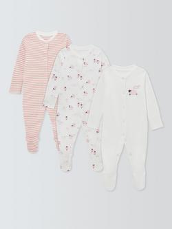 John Lewis Baby Sheep Long Sleeve Sleepsuits, Pack of 3, Pink, Pink