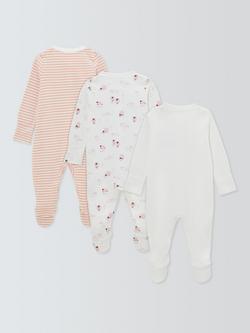 John Lewis Baby Sheep Long Sleeve Sleepsuits, Pack of 3, Pink - view 2, Pink