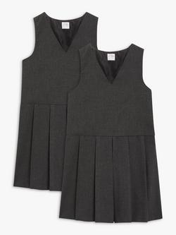 John Lewis Girls' Pleated School Tunic, Pack of 2, Grey, Grey