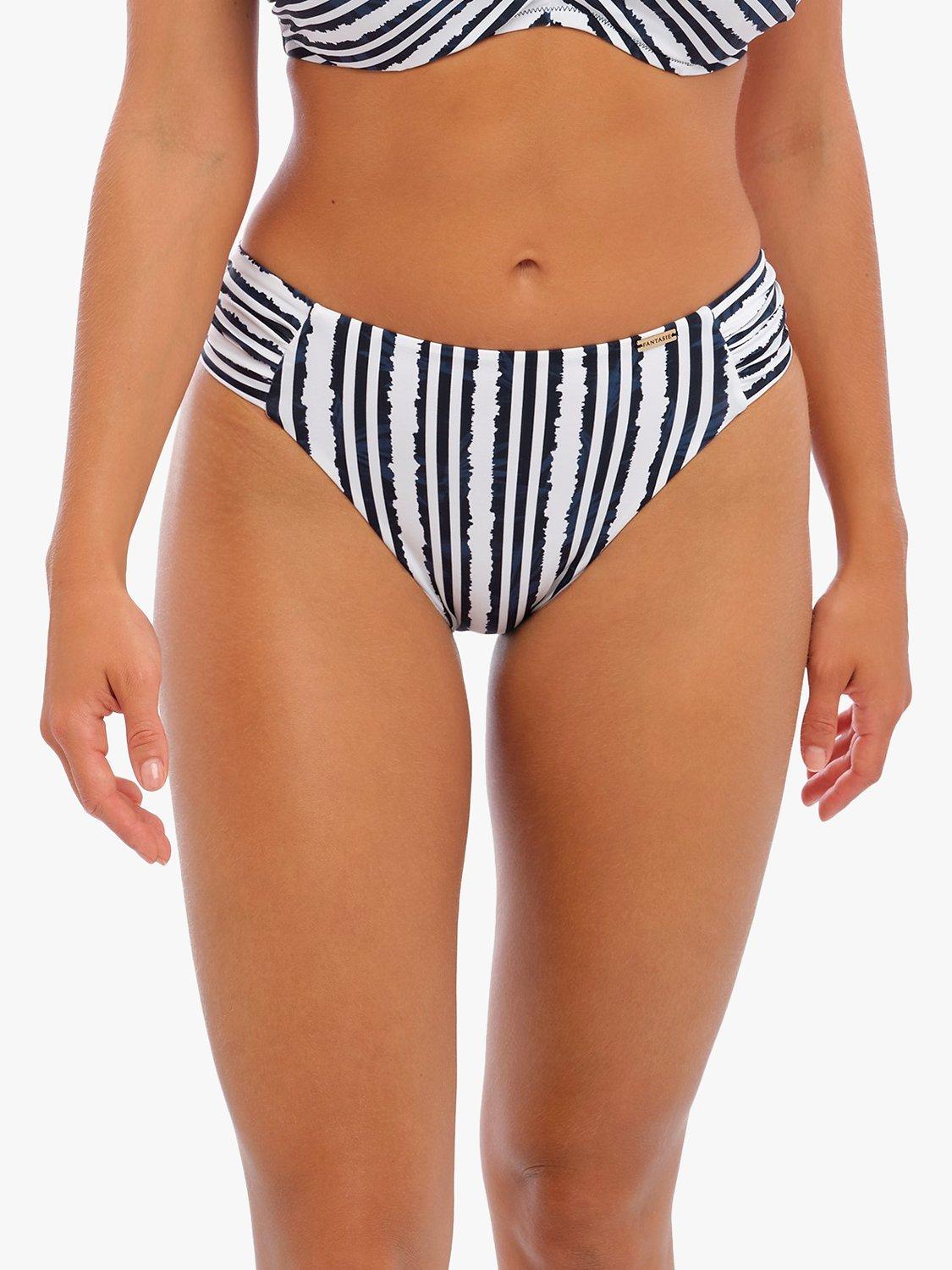 Fantasie Sunshine Coast Mid Rise Bikini Bottoms, White/French Navy