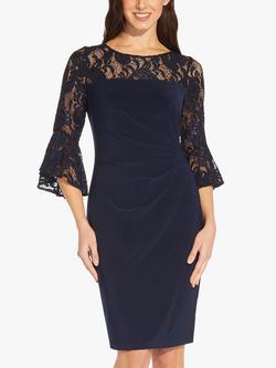 Adrianna Papell Lace Jersey Knee Length Sheath Dress, Midnight Blue, Midnight Blue
