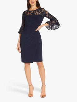 Adrianna Papell Lace Jersey Knee Length Sheath Dress, Midnight Blue - view 2, Midnight Blue
