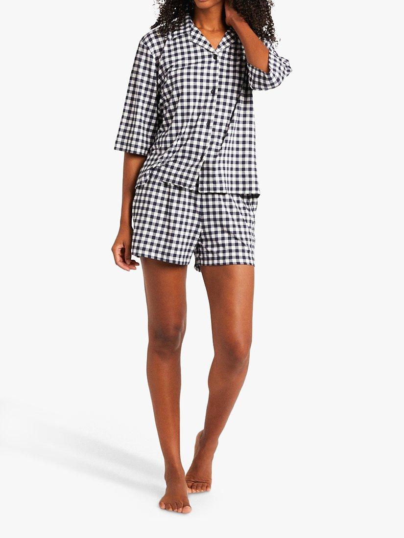 Chelsea Peers Gingham Print Shorts Pyjama Set, Grey/White