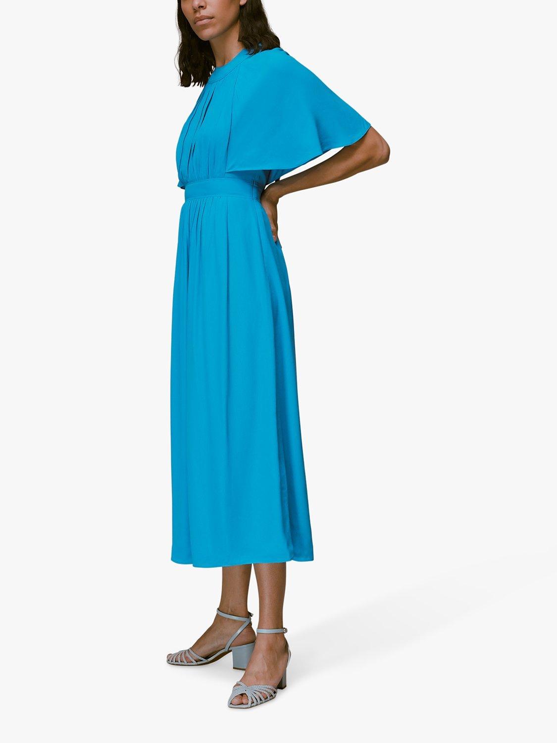 Whistles Amelia Cape Sleeve Midi Dress, Blue