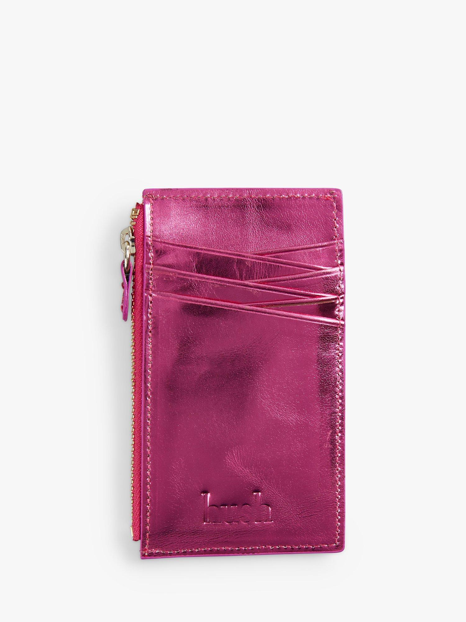 HUSH Nantes Leather Zip Top Card Holder, Metallic Pink, One Size