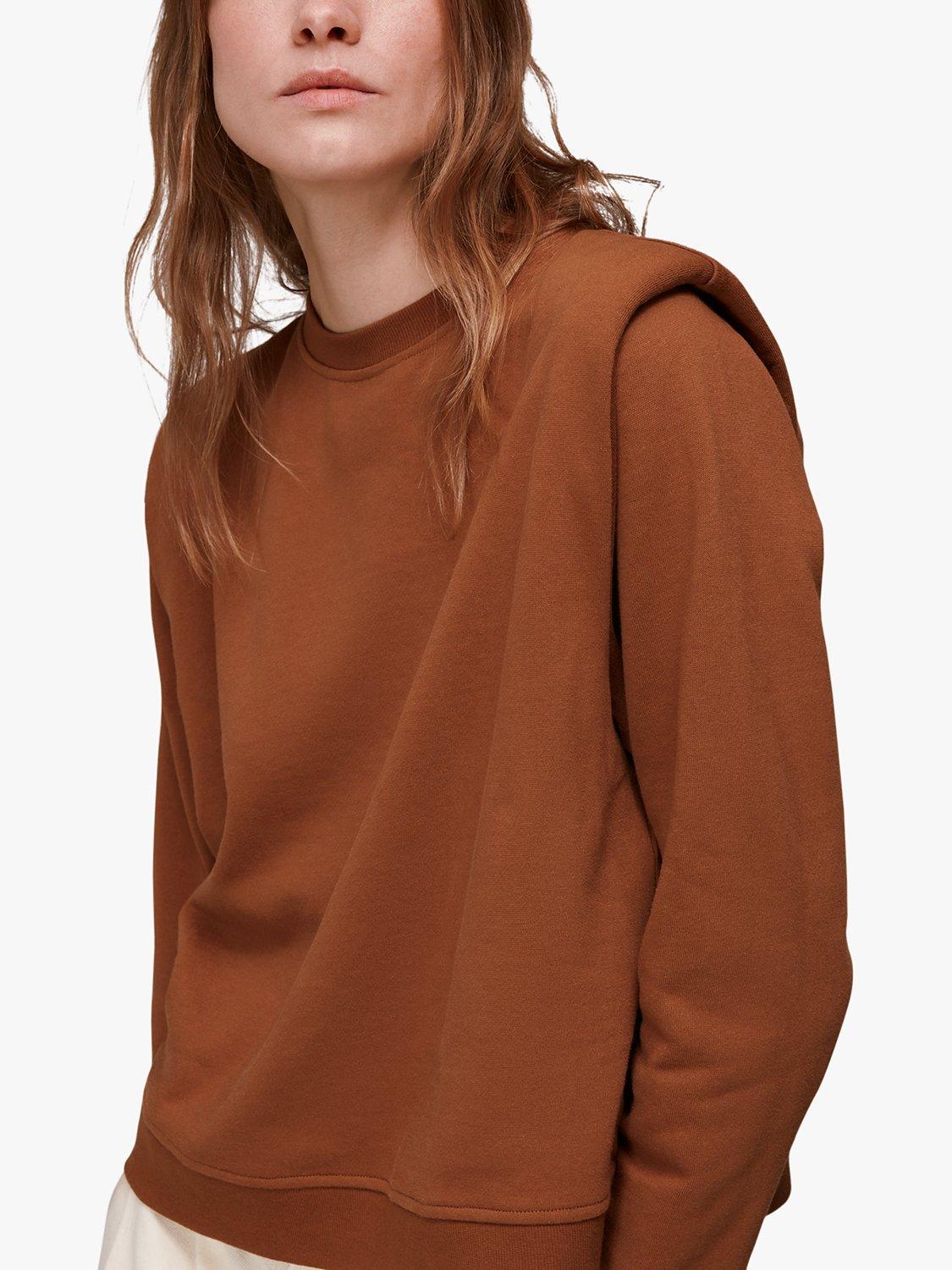Whistles Padded Shoulder Organic Cotton Jumper, Brown