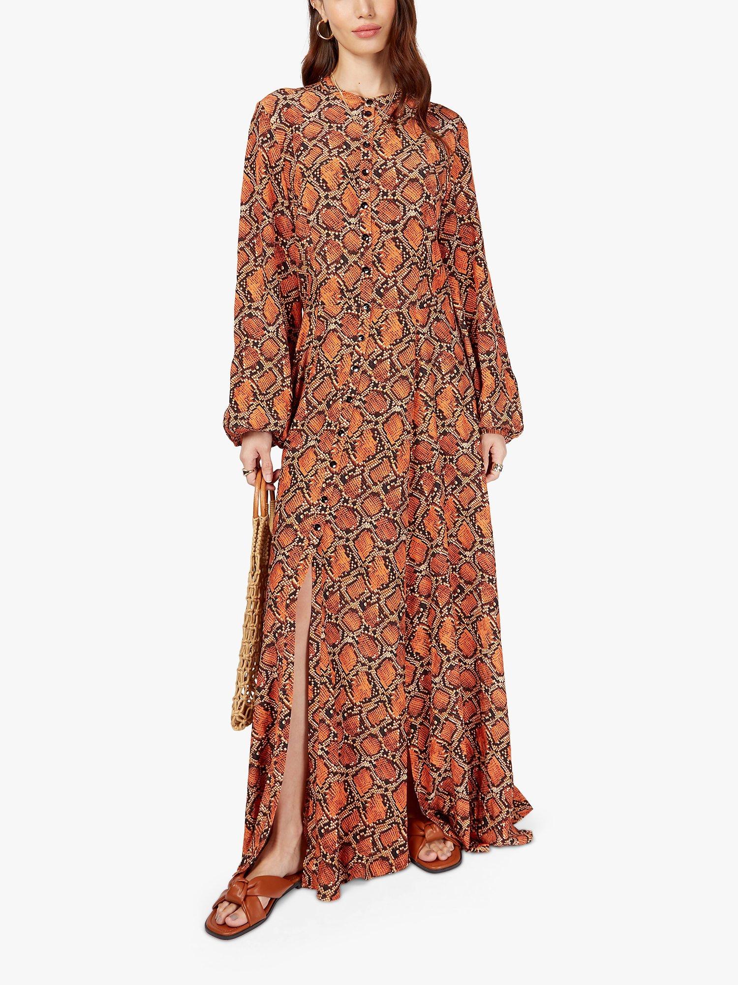Somerset by Alice Temperley Button Front Snake Print Maxi Dress, Orange