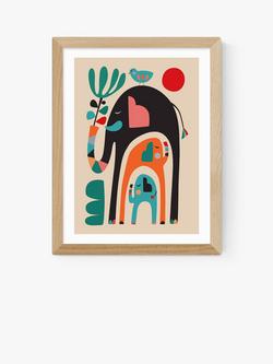 EAST END PRINTS Rachel Lee 'Three Elephants' Framed Print, Oak Frame