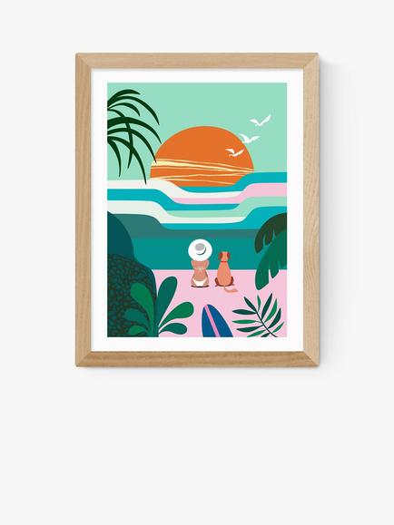 EAST END PRINTS Rachel Lee 'Sun Flock' Framed Print, Oak Frame