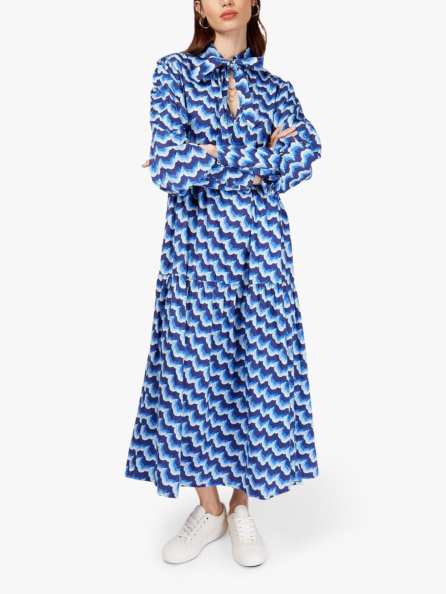 Somerset by Alice Temperley Cloud Print Tie Neck Maxi Dress, Blue