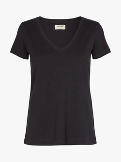 MOS MOSH Arden Organic Cotton V Neck T-Shirt - view 2, Black