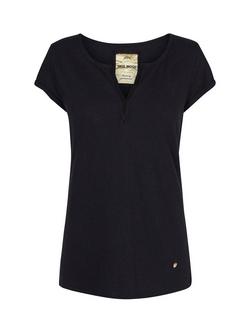 MOS MOSH Troy Cotton & Linen Blend V Neck T-Shirt - view 2, Black