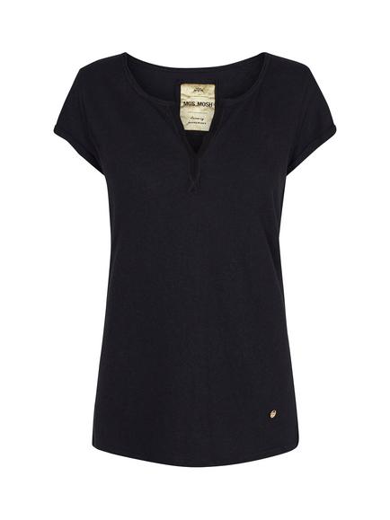 MOS MOSH Troy Cotton & Linen Blend V Neck T-Shirt - view 2, Black