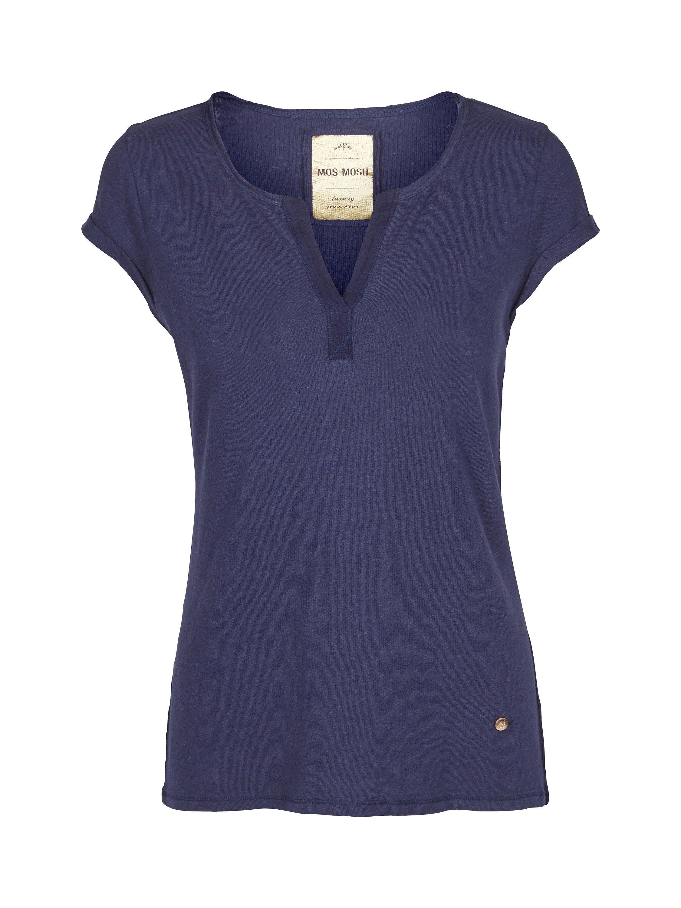 Product image 2 of 3, which shows MOS MOSH Troy Cotton & Linen Blend V Neck T-Shirt, Navy, XS