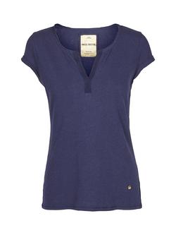 MOS MOSH Troy Cotton & Linen Blend V Neck T-Shirt - view 2, Navy