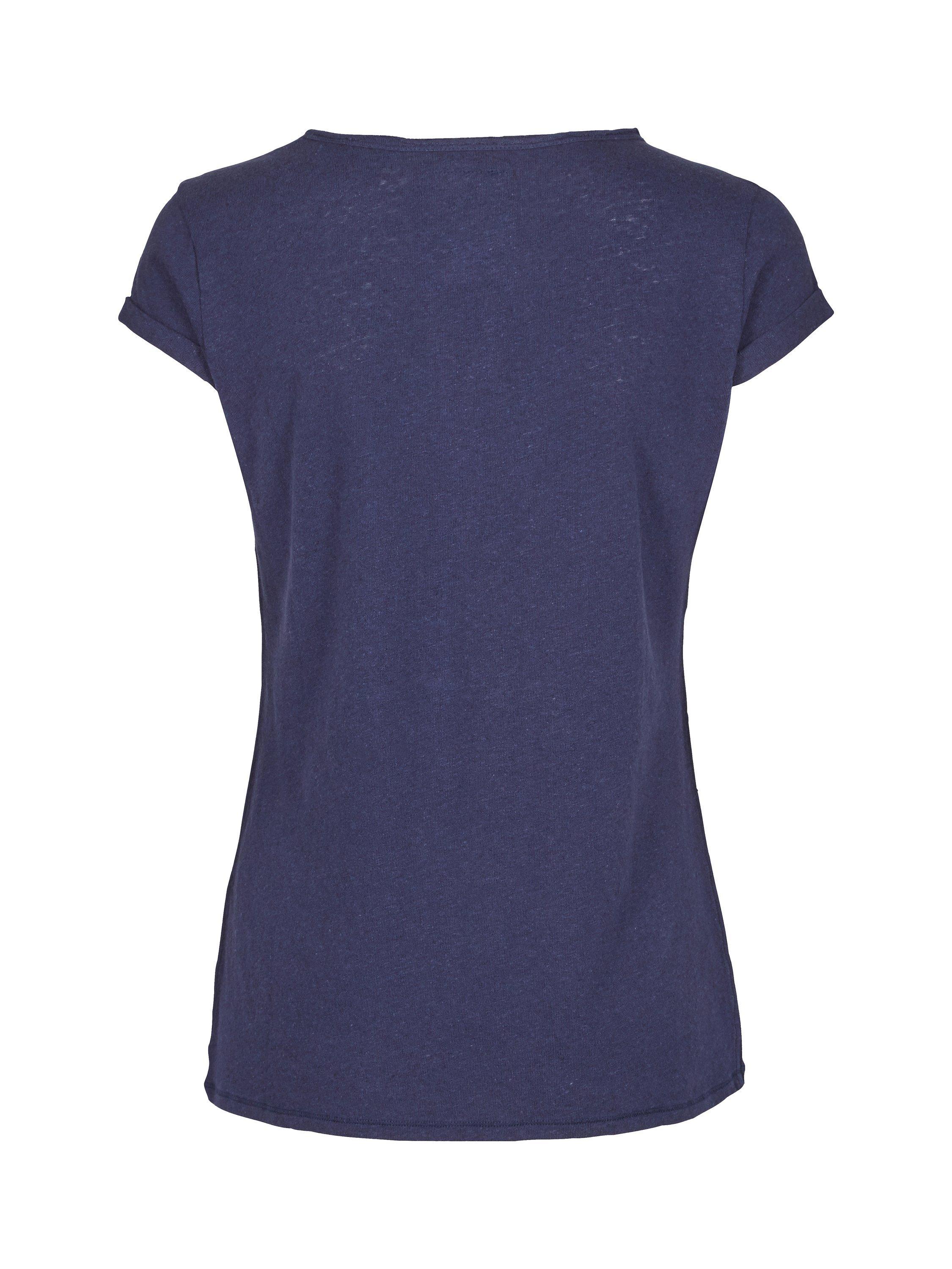 Product image 3 of 3, which shows MOS MOSH Troy Cotton & Linen Blend V Neck T-Shirt, Navy, XS