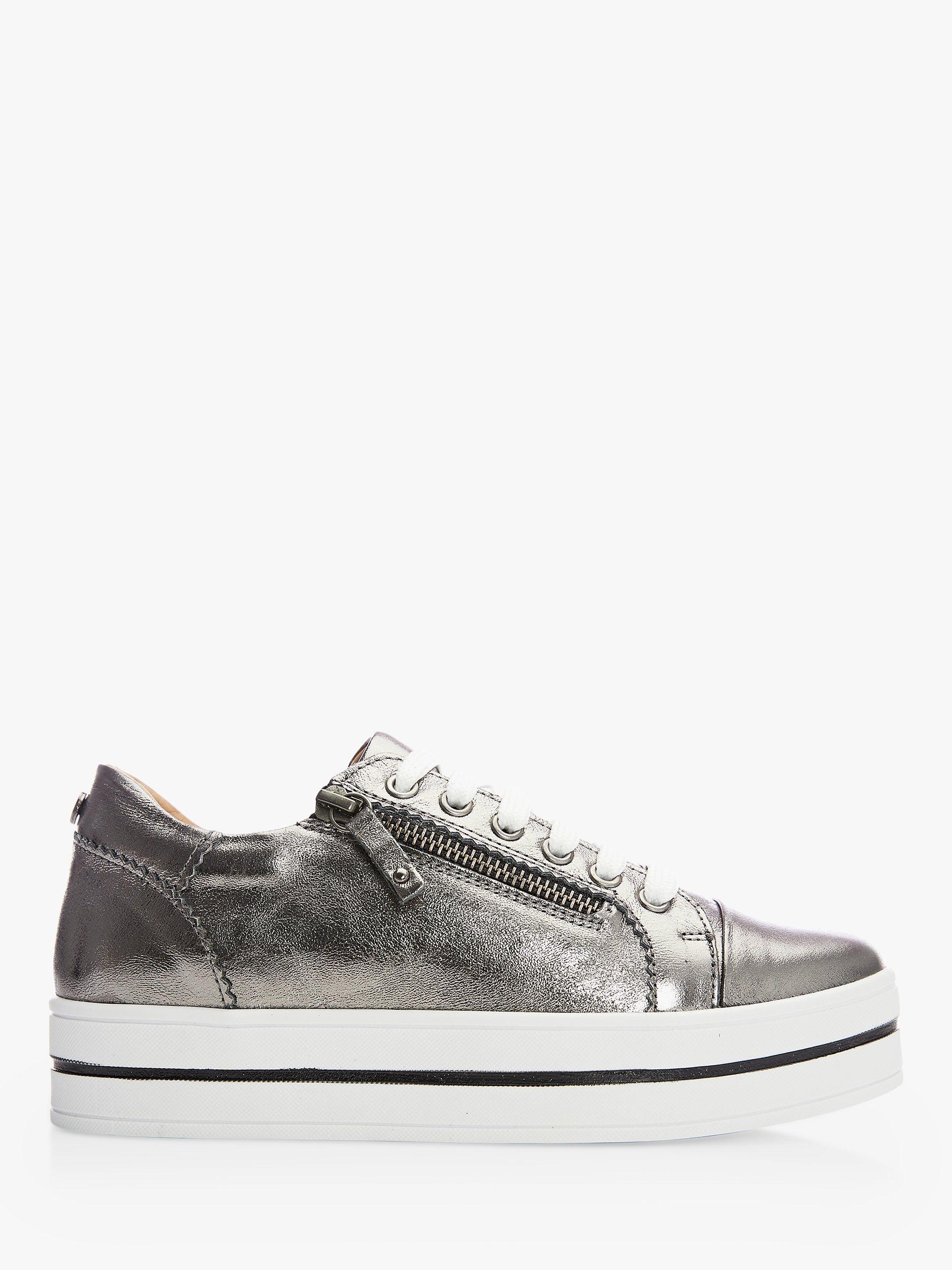 Moda in Pelle Aross Leather Flatform Zip Up Trainers, Pewter