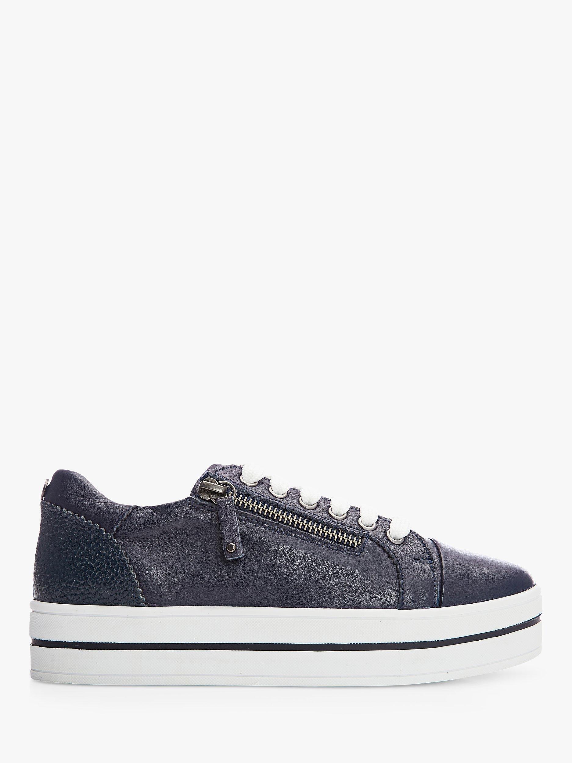 Moda in Pelle Aross Leather Flatform Zip Up Trainers, Navy