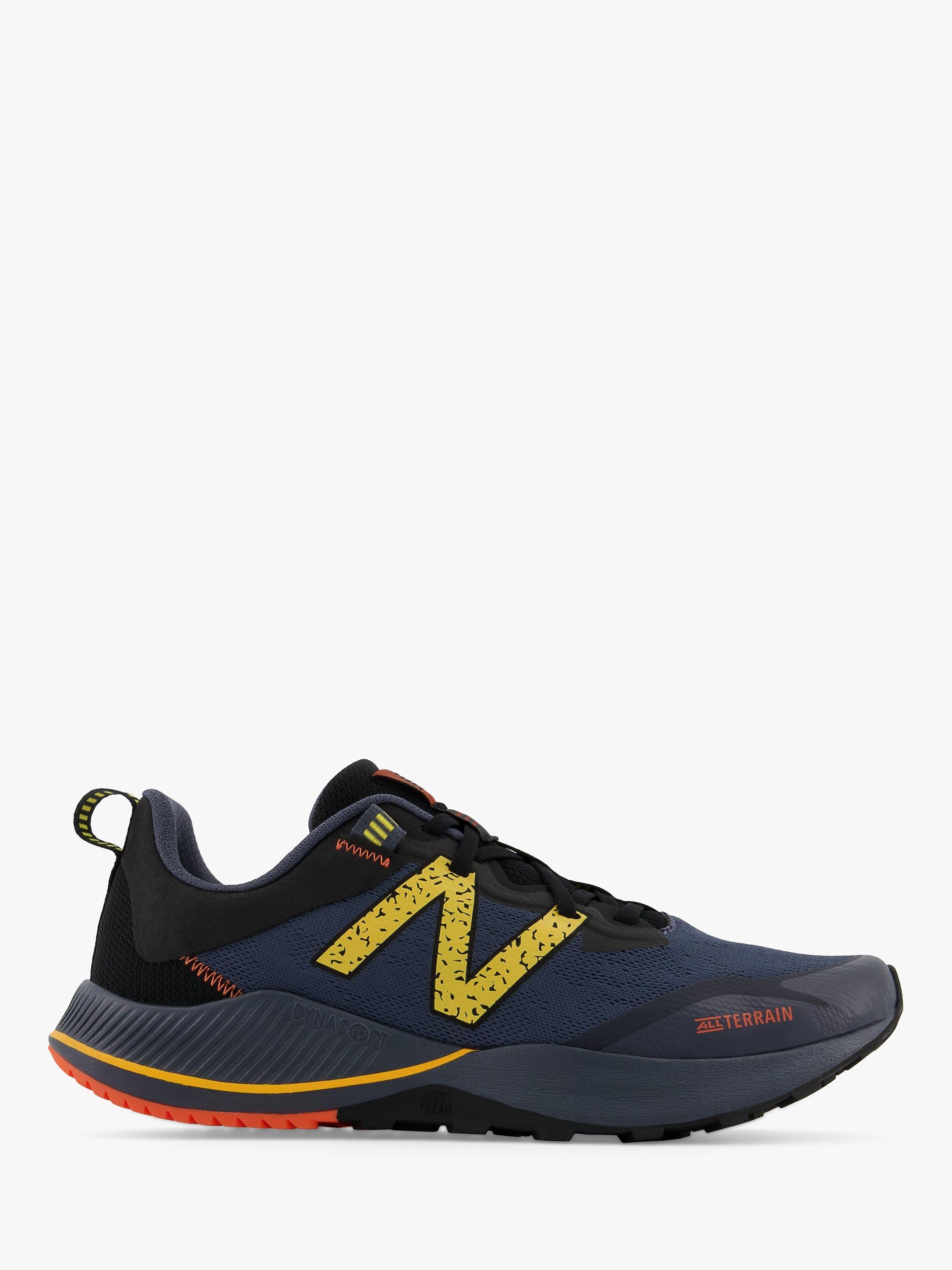 Product image 1 of 9, which shows New Balance NITRELv4 Men's Trail Running Shoes, Grey with Yellow and Orange, 12.5