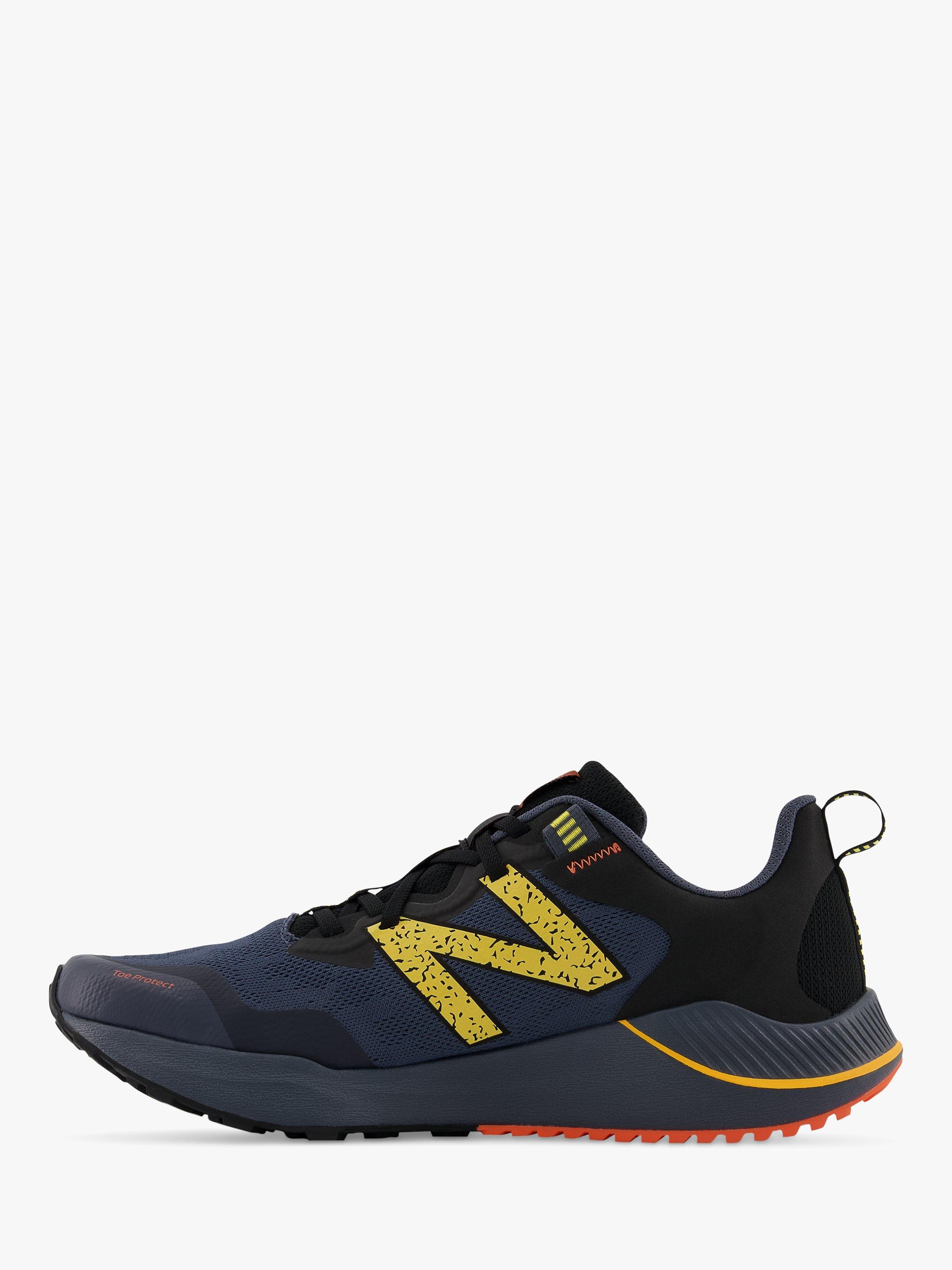 Product image 3 of 9, which shows New Balance NITRELv4 Men's Trail Running Shoes, Grey with Yellow and Orange, 12.5